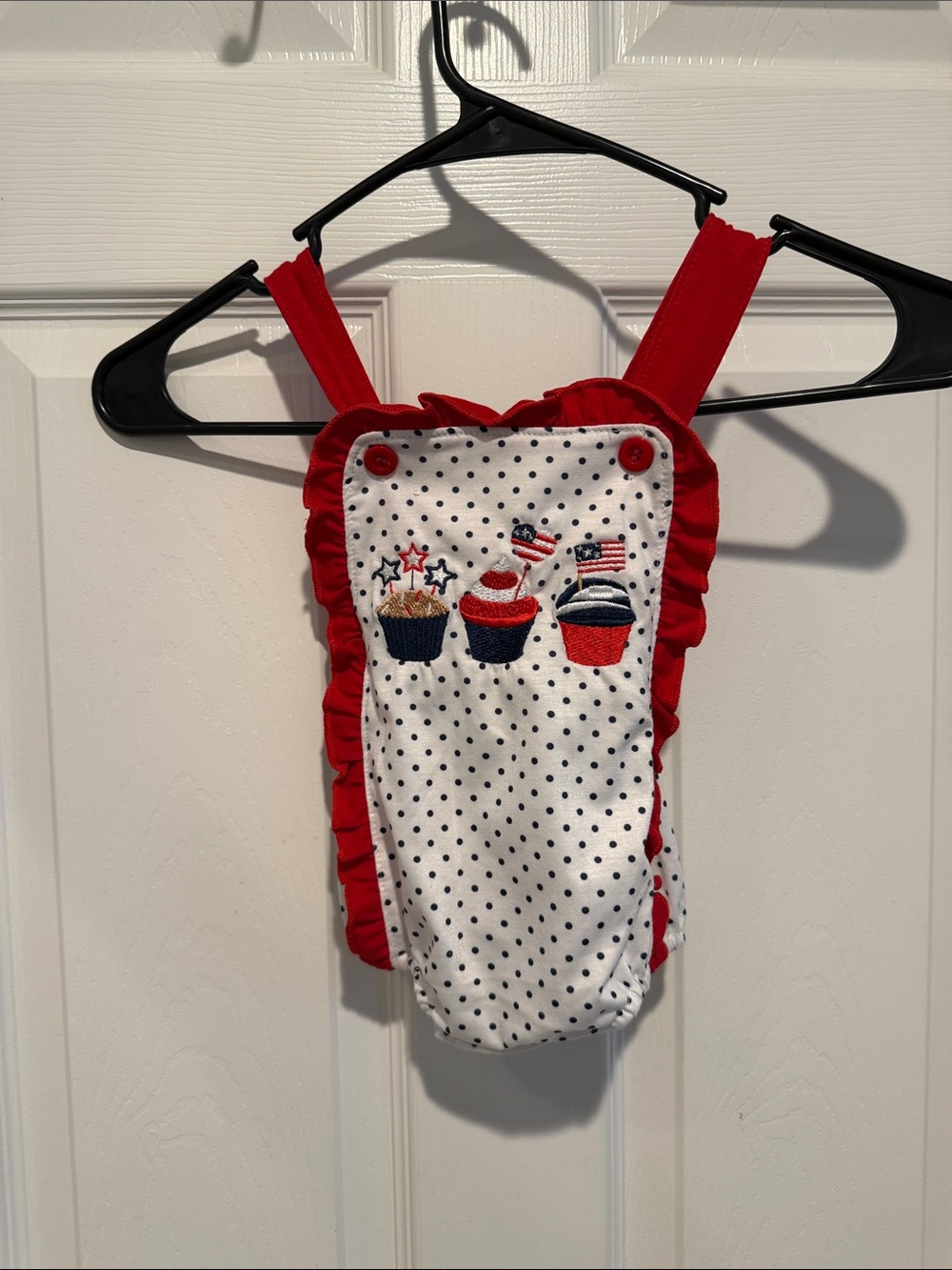 Patriotic Red & White Polka Dot Cupcake One-Piece Bodysuit for Kids